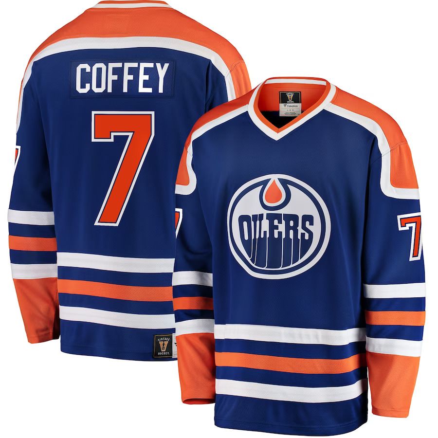 Men Edmonton Oilers 7 Paul Coffey Fanatics Branded Blue Premier Breakaway Retired Player NHL Jersey